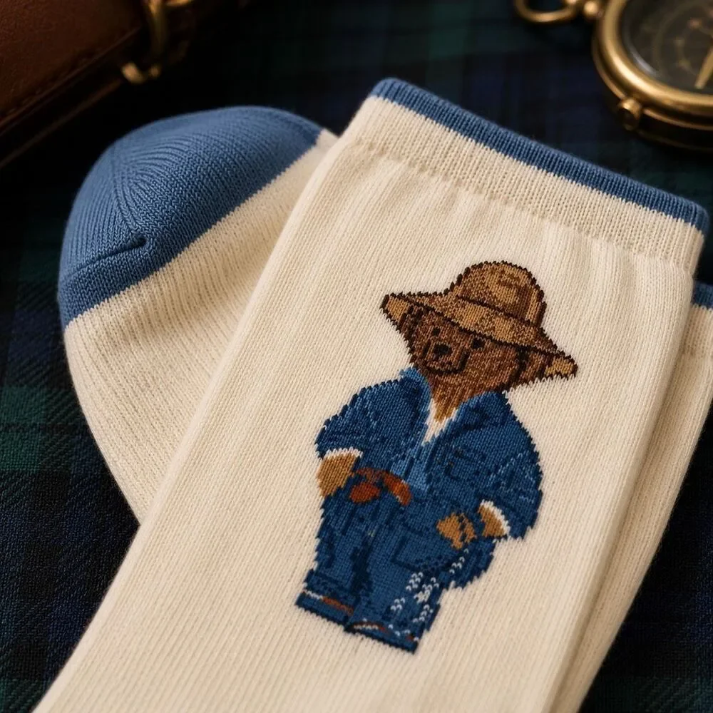 Ralph Lauren Polo Bear Women’s Socks Ivory Blue NWT Sock Size 9-11